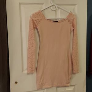 Forever 21 Powder Pink Fitted Bodycon Lace Sleeve Dress Small